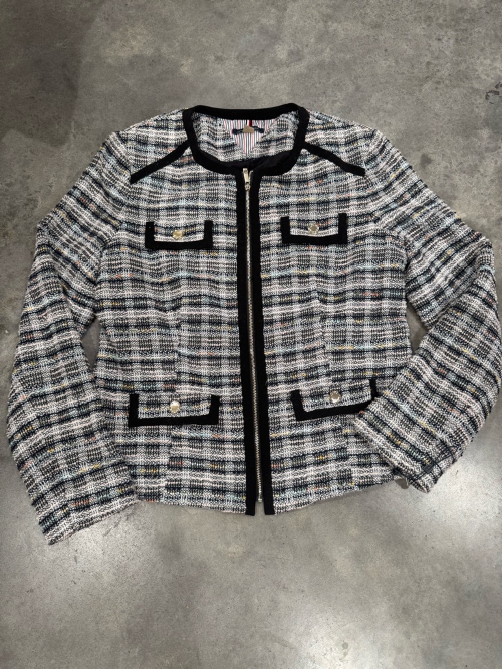 Tommy Hilfiger Black-Trim Multicolor Tweed Blazer